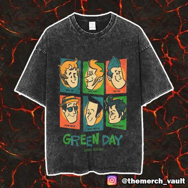 Meet The Full Band Members Green Day Saviors Tour 2025 Artwork Design By Ed Vill Vintage Washed Unisex T-Shirt