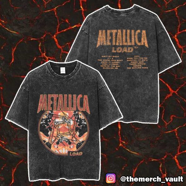 Metallica Load Vintage Tracklist Merch Unisex Two Sided Washed T-Shirt