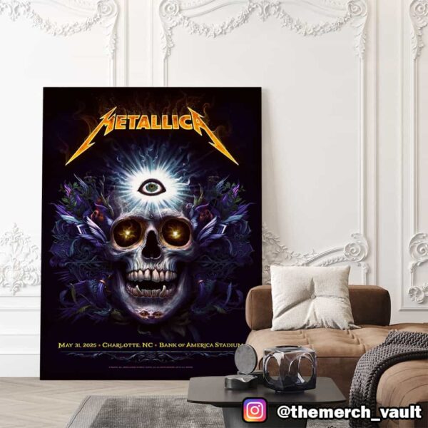 Metallica M72 Charlotte May 31 2025 North American Tour At Bank Of America Stadium Poster Event Artwork Design By NC Winters Poster Canvas Home Decor