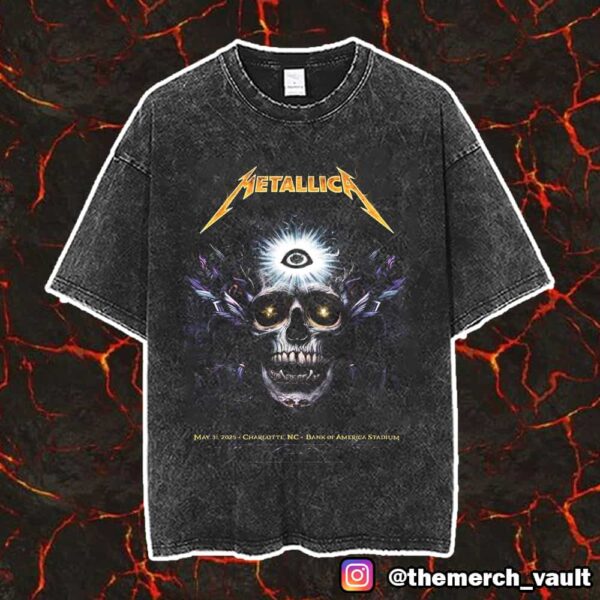 Metallica M72 Charlotte May 31 2025 North American Tour At Bank Of America Stadium Poster Event Artwork Design By NC Winters Vintage Washed Unisex T-Shirt