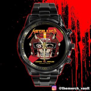 Metallica M72 Landover North American Tour May 28 2025 At Northwest Stadium Maryland Skull NFL Washington Commanders Poster Artwork Pop Up Time Teller Black Stainless Steel Watch