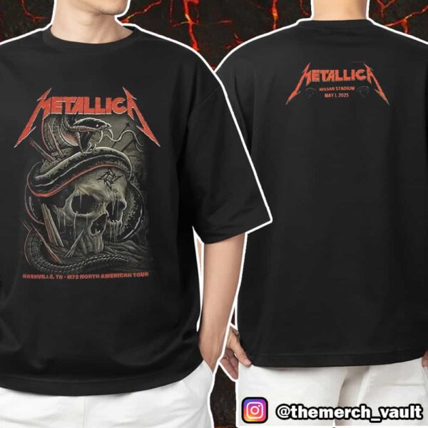 Metallica M72 Nashville Pop Up Event Tee No Repeat Weekend May 1 2025 North American Tour At Nissan Stadium Two Sided Unisex T-Shirt Merchandise