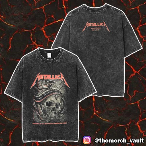 Metallica M72 Nashville Pop Up Event Tee No Repeat Weekend May 1 2025 North American Tour At Nissan Stadium Two Sided Unisex Washed T-Shirt