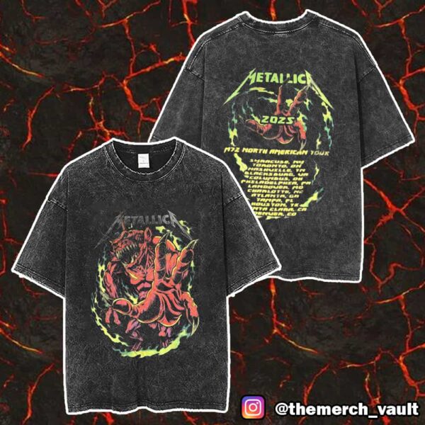 Metallica M72 North American Tour 2025 Tour Dates Artwork By Puis Calzada Unisex Washed T-Shirt