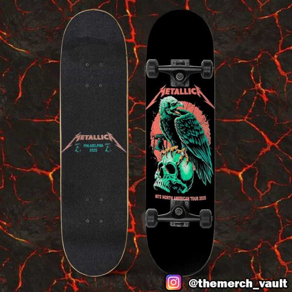 Metallica M72 Philly North American Tour 2025 Philadelphia Eagle Artwork By Brandon Heart 23-25 May 2025 At Lincoln Financial Field Pop Up Exclusive Skateboard Event Deck