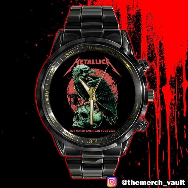 Metallica M72 Philly North American Tour 2025 Philadelphia Eagle Artwork By Brandon Heart 23-25 May 2025 At Lincoln Financial Field Time Teller Black Stainless Steel Watch