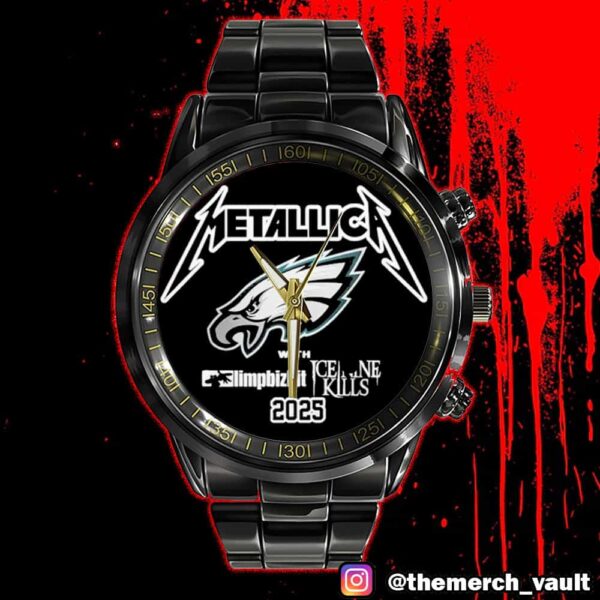 Metallica M72 Philly x Philadelphia Eagles North American Tour 2025 Pop Up Exclusive At 23-25 May 2025 At Lincoln Financial Field Time Teller Black Stainless Steel Watch