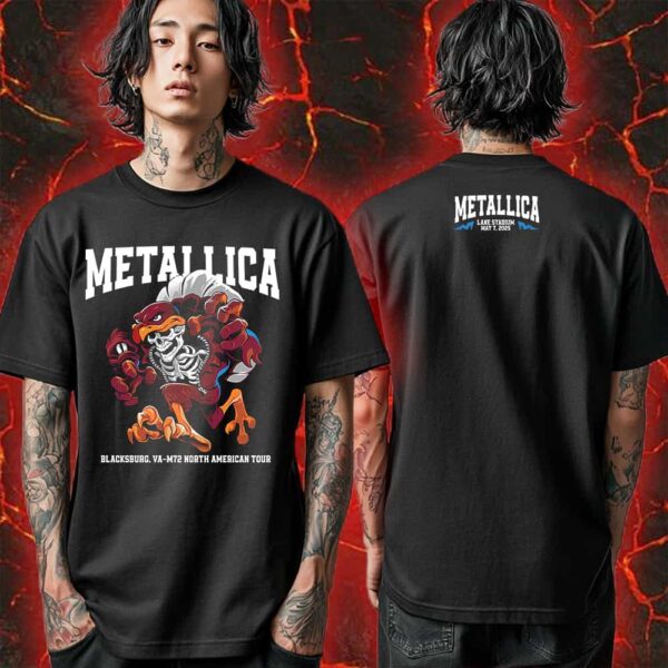 Metallica M72 Virginia Tech 2025 In Blacksburg VA Lane Stadium May 7 2025 Skeleton Mascot HokieBird Unisex Merchandise Two Sides T-Shirt