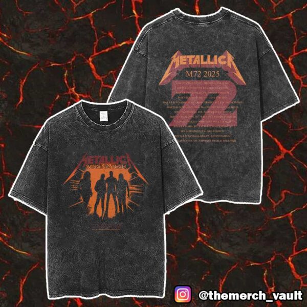 Metallica M72 Virginia Tech 72 Seasons May 7th 2025 North American Tour At Lane Stadium Blacksburg VA With Tour Dates Unisex Washed T-Shirt