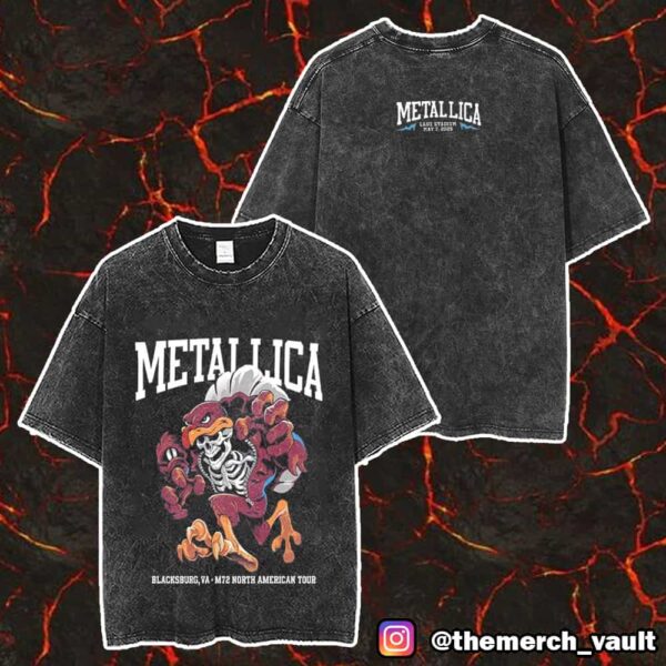Metallica M72 Virginia Tech North American Tour May 7 2025 At Lane Stadium Blacksburg VA Pop Up Exclusive Tee Two Sided Unisex Washed T-Shirt