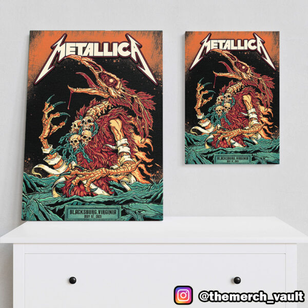 Metallica M72 Virginia Tech Pop Up Shop Poster By Puis Calzada May 7 2025 At Lane Stadium Blacksburg Virginia Poster Canvas