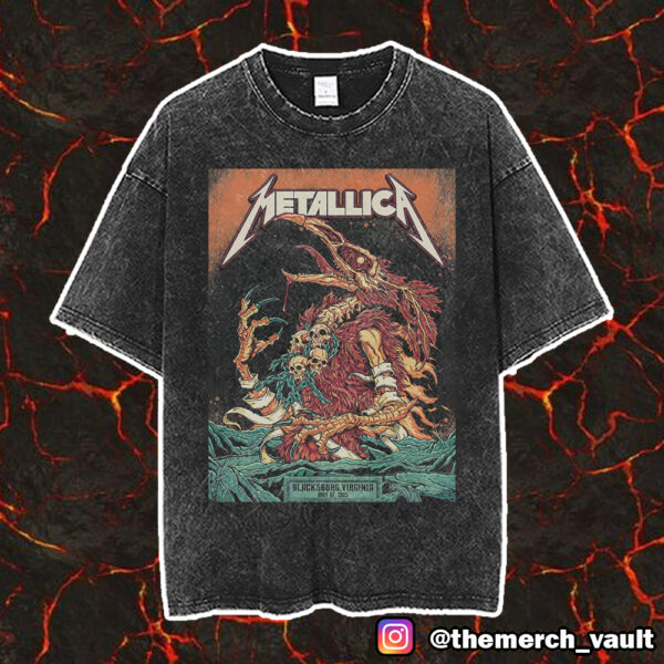 Metallica M72 Virginia Tech Pop Up Shop Poster By Puis Calzada May 7 2025 At Lane Stadium Blacksburg Virginia Unisex Vintage Washed T-Shirt