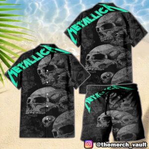 Metallica Skull Pattern Logo Summer Collection Hawaiian Shirt And Beach Shorts (Men And Women Sets)