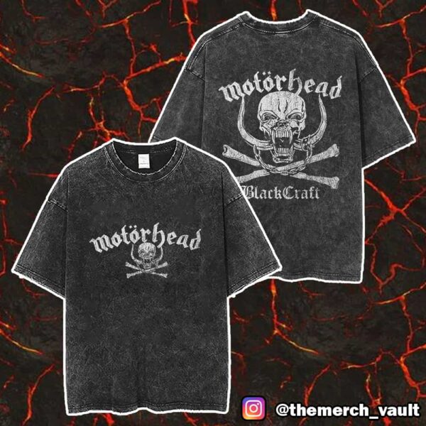 Motorhead x Blackcraft Crossbones Merch Unisex Two Sided Washed T-Shirt