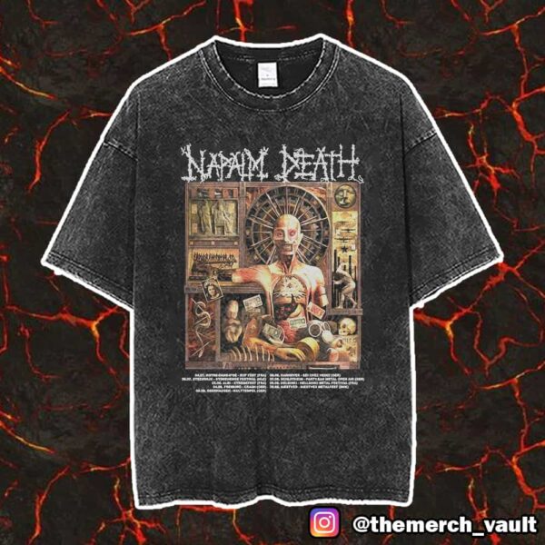 Napalm Death 2025 European Summer Festival Tour July-August Tour Dates Poster Event Vintage Washed Unisex T-Shirt