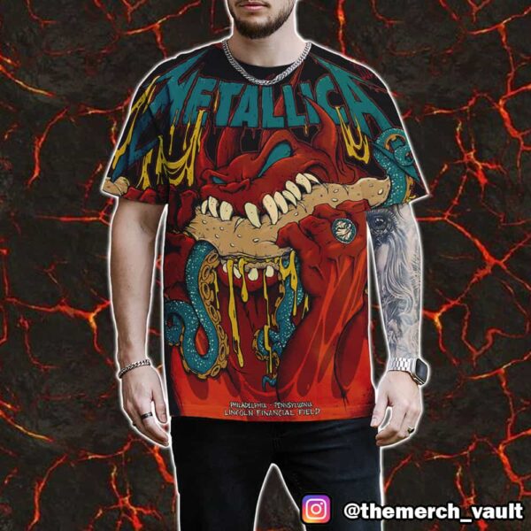 Night 2 Metallica M72 Philly North American Tour May 25 2025 At Philadelphia Pennsylvania Lincoln Financial Field Artwork By Tony Squindo All Over Print Graphic T-Shirt, Hoodie