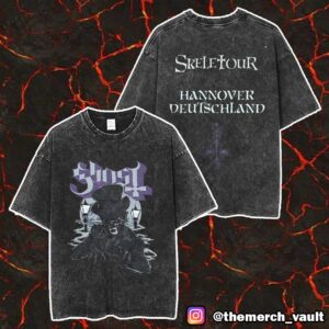 Official Ghost Band Merch Pop Up Store Exclusive Items Skeletour World Tour 15 May 2025 At ZAG Arena Hannover Deutschland Unisex Two Sided Washed T-Shirt