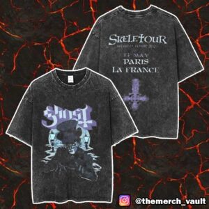 Official Ghost Band Merch Pop Up Store Exclusive Items Skeletour World Tour May 13 2025 At Paris La France Merch Unisex Two Sided Washed T-Shirt