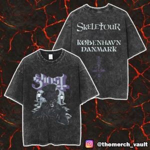 Official Ghost Band Merch Pop Up Store Exclusive Items Skeletour World Tour May 17 2025 At Royal Arena København Copenhagen Denmark Unisex Two Sided Washed T-Shirt