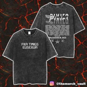 Official Pixies Bossa Monde World Tour 2025 With Tour Stops Print On Back Pop Up Merch May 16-17 London UK O2 Academy Brixton Unisex Two Sided Washed T-Shirt