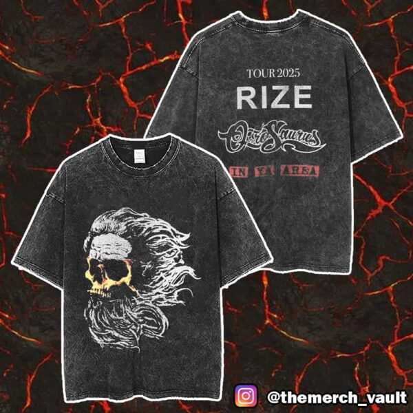 Official RIZE Tour 2025 NOLU Skull Zeus RIZE x OZROSAURUS Limited Merch Unisex Two Sided Washed T-Shirt