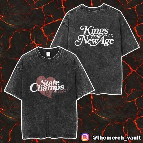 Official State Champs Kings Of The New Age 3rd Anniversary Limited Edition Kotna Turns 3 State Champs Of What Merch Unisex Two Sided Washed T-Shirt