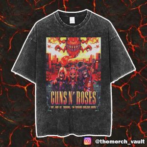 Official Tour Poster For Guns N’ Roses Live In Taiwan Taoyuan Sunlight Arena Concert May 10 2025 Unisex Vintage Washed T-Shirt