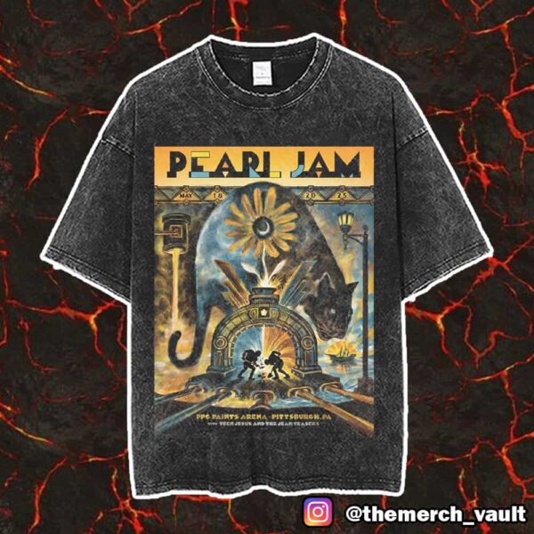 Pearl Jam Dark Matter Tour May 18 2025 At PPG Paints Arena Pittsburgh PA With Teen Jesus And The Jean Teasers Event Poster By Zeb Love Vintage Washed Unisex T-Shirt