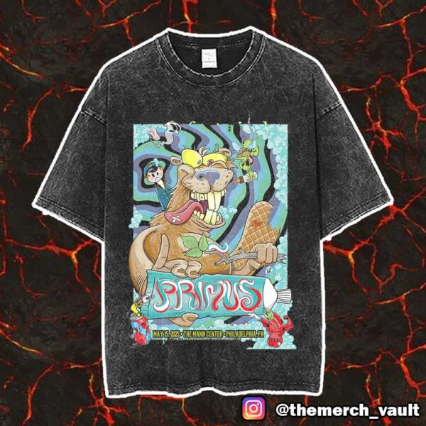Primus Event Poster Artwork By kevinsaneart May 15 2025 At TD Pavilion At The Mann Center For The Performing Arts Vintage Washed Unisex T-Shirt