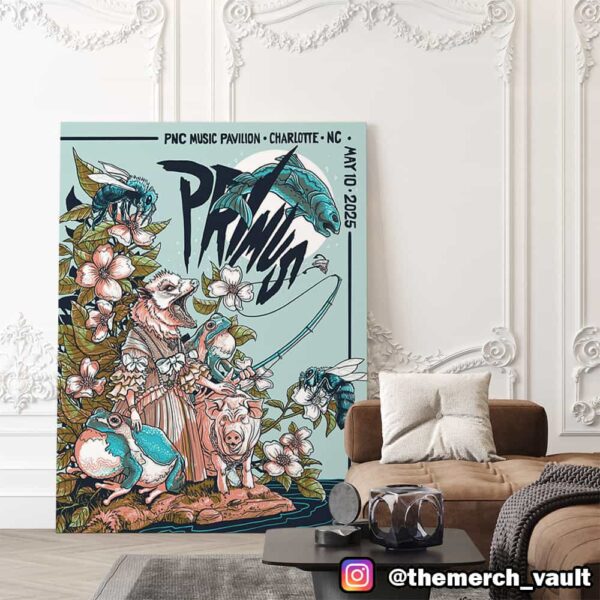 Primus May 10 2025 Event Poster By Kaia Sauter At PNC Music Pavilion Charlotte NC Poster Canvas Home Decor