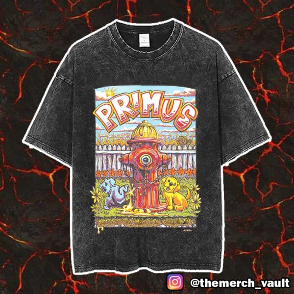 Primus Poster Event Artwork By AJ Masthay May 24 2025 At Ruoff Music Center Noblesville IN Vintage Washed Unisex T-Shirt