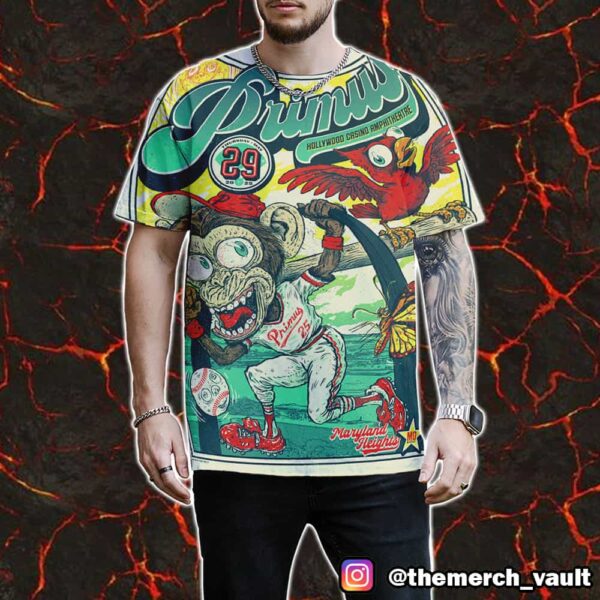 Primus Poster Event Show Artwork By Garrett Morlan May 29 2025 At Hollywood Casino Amphitheatre Maryland Heights MO All Over Print Graphic T-Shirt, Hoodie