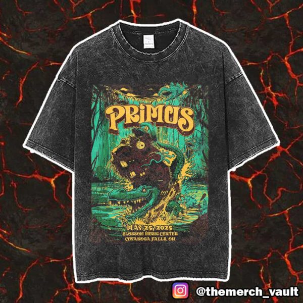 Primus Tonight Poster Show Design Artwork By Paul Felmer May 25 2025 At Blossom Music Center Cuyahoga Falls OH Vintage Washed Unisex T-Shirt