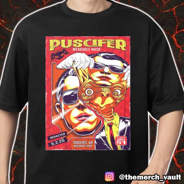 Puscifer Wearable Mask Redacted May 2 2025 At Rogers AR Walmart AMP As Seen In Area 51 Poster Show By Jeremy Packer Merch Unisex T-Shirt