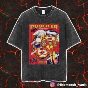 Puscifer Wearable Mask Redacted May 2 2025 At Rogers AR Walmart AMP As Seen In Area 51 Poster Show By Jeremy Packer Unisex Vintage Washed T-Shirt