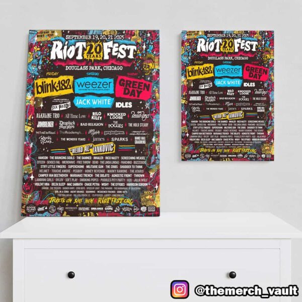 Riot Fest 2025 Poster Lineup September 19-20-21 2025 20 Years Anniversary At Douglass Park Chicago Poster Canvas