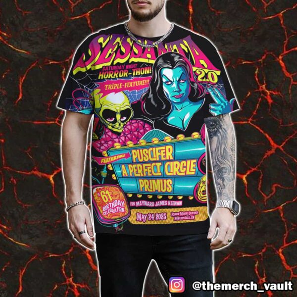 Sessanta V2.0 Saturday Night Horror-thon Triple Feature 61st Birthday Celebration For Maynard James Keenan May 24 2025 At Ruoff Music Center Noblesville IN 3D Graphic T-Shirt