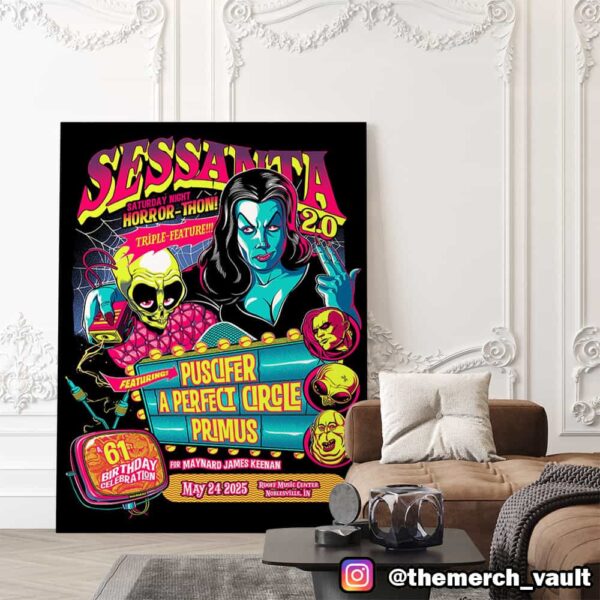 Sessanta V2.0 Saturday Night Horror-thon Triple Feature 61st Birthday Celebration For Maynard James Keenan May 24 2025 At Ruoff Music Center Noblesville IN Poster Canvas Home Decor