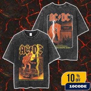 AC/DC PWR UP Europe Tour June 26th 2025 At Letnany Airport Prague Czech Republic Tour Tee Artwork Merch Unisex Two Sided Washed T-Shirt