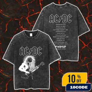 ACDC PWR UP Tour 2025 Angus Electric Europe Tour Dates Backprint Merch Unisex Two Sided Washed T-Shirt
