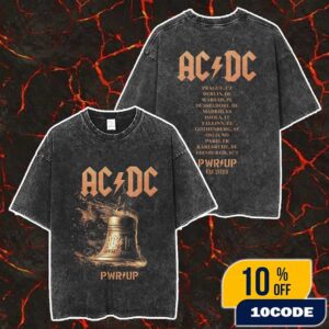 AC/DC PWR UP Tour 2025 Hells Bells Lightning EU Tour Dates Backprint Merch Unisex Two Sided Washed T-Shirt