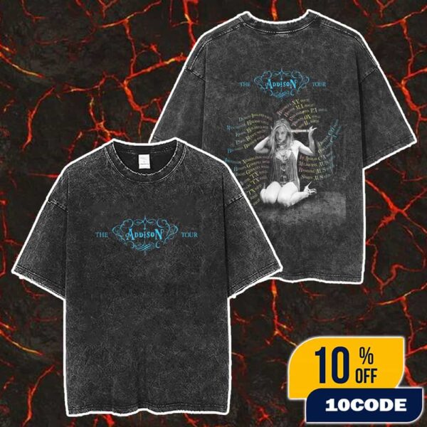 Addison Rae The Addison Tour 2025 With Tour Dates Backprint Merch Unisex Two Sided Washed T-Shirt