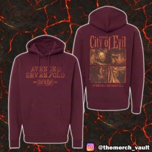 Avenged Sevenfold City Of Evil 20th Anniversary 2005-2025 Maroon Heavyweight Hooded Pullover Hoodie
