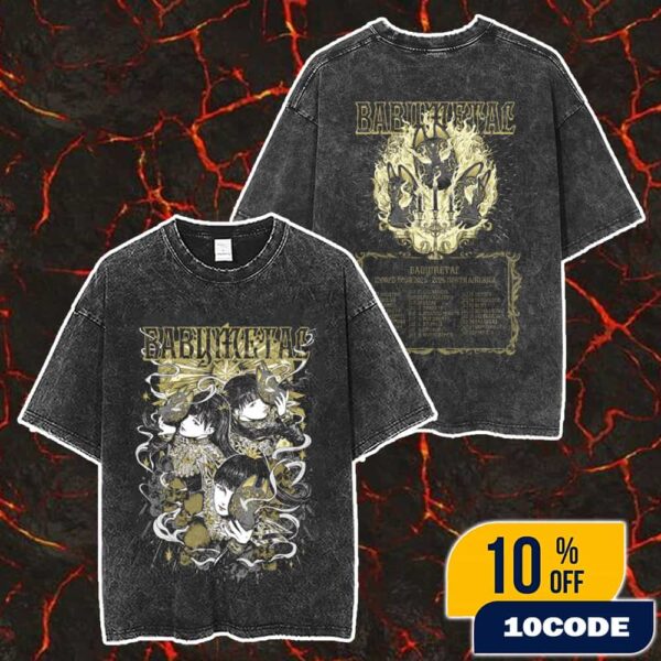 Babymetal Kon Kon Tee Version World Tour 2025-2026 North American With Tour Dates Backprint Washed Unisex T-Shirt