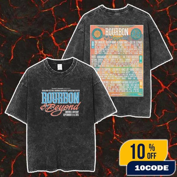 Bourbon And Beyond 2025 Festival September 11-14 2025 At Highland Festival Grounds At Kentucky Exposition Center Louisville Poster Line Up Merch Unisex Two Sided Washed T-Shirt