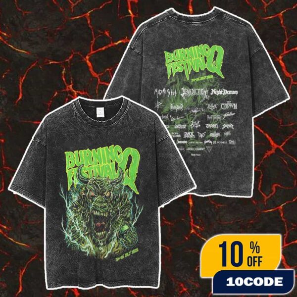 Burning Q Project Festival July 24-26 2025 At Fressenbuttel With Line Up Backprint Merch Unisex Two Sided Washed T-Shirt