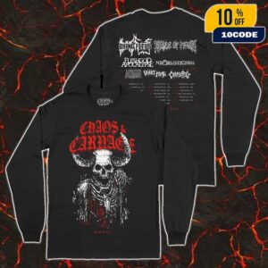 Chaos And Carnage 2025 Tour Merch White Skull King Tee With Line Up x Tour Dates Backprint Unisex Long Sleeve