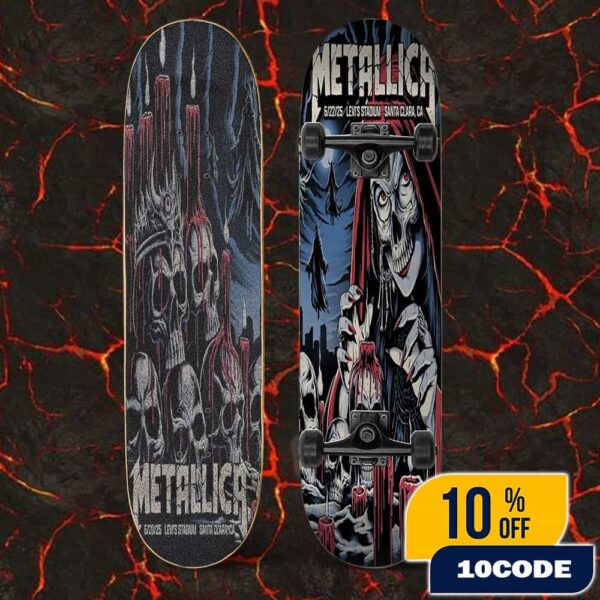 Full Shows Poster Artwork By Brandon Heart Metallica M72 Santa Clara 20-22 June 2025 North American Tour At Levi’s Stadium No Repeat Weekend Skateboard Event Deck