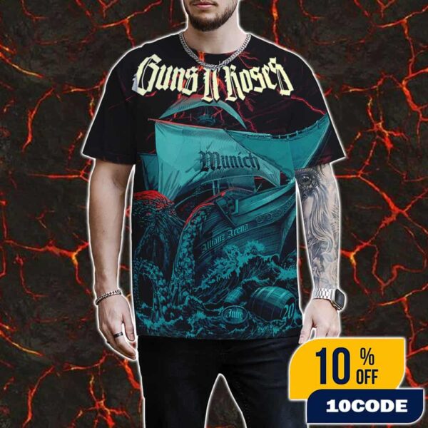 Guns N’ Roses Live Concert Poster June 20 2025 At Allianz Arena Munich Germany All Over Print Graphic T-Shirt, Hoodie
