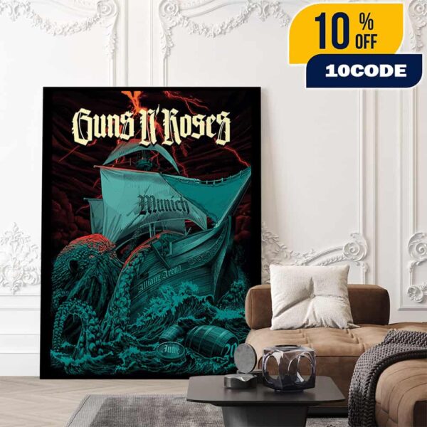 Guns N’ Roses Live Concert Poster June 20 2025 At Allianz Arena Munich Germany Poster Canvas Home Decor